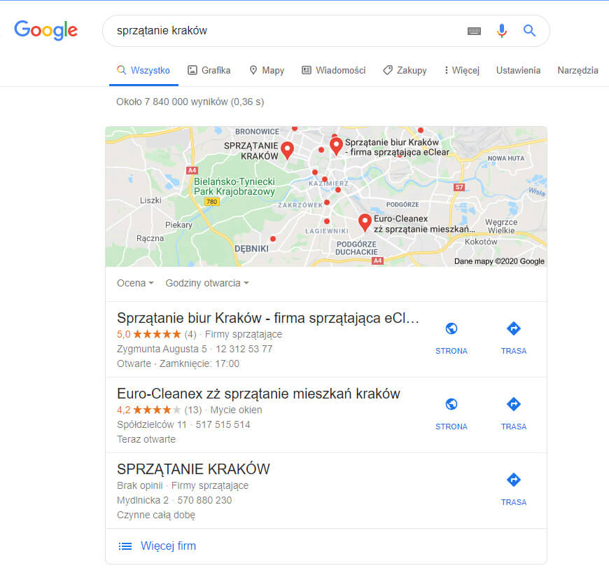 Sprzątanie Kraków Wizytówka Google