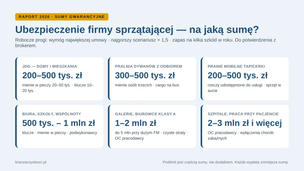 Ubezpieczenie firmy sprzątającej — robocze progi sum gwarancyjnych według profilu