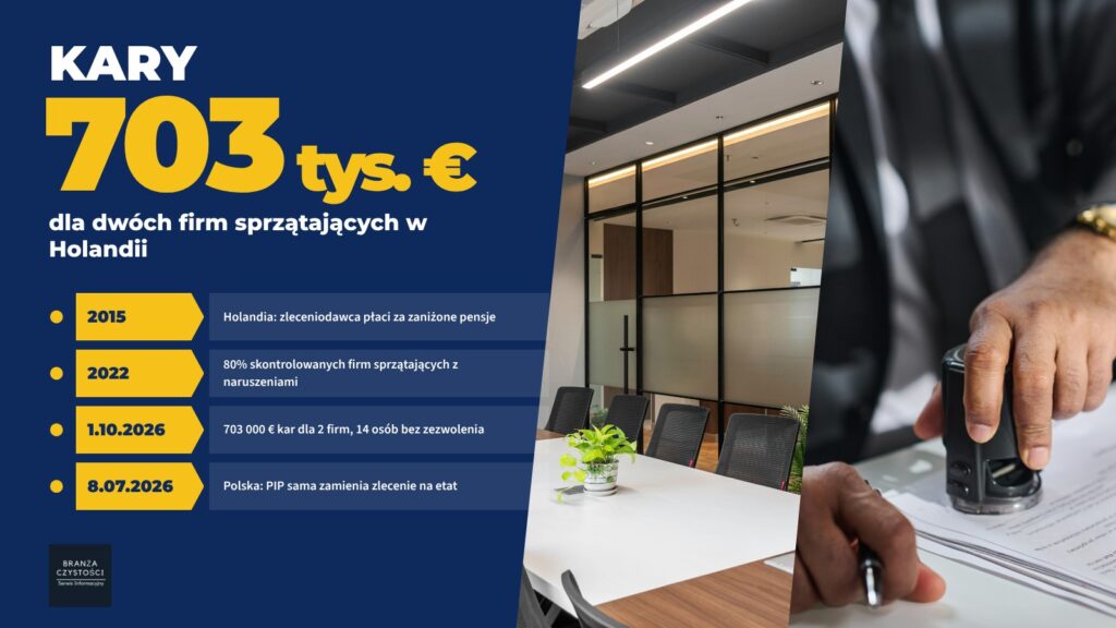 Kontrola PIP w firmie sprzątającej – 703 000 euro kar dla dwóch firm sprzątających w Holandii, oś czasu zmian