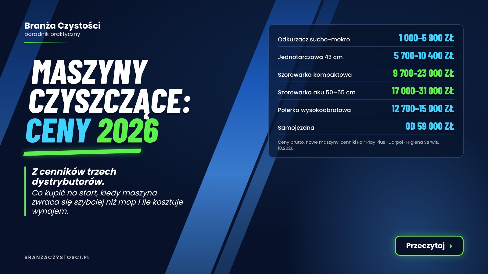 Maszyny czyszczące – ceny 2026: odkurzacze, jednotarczowe, szorowarki, polerki