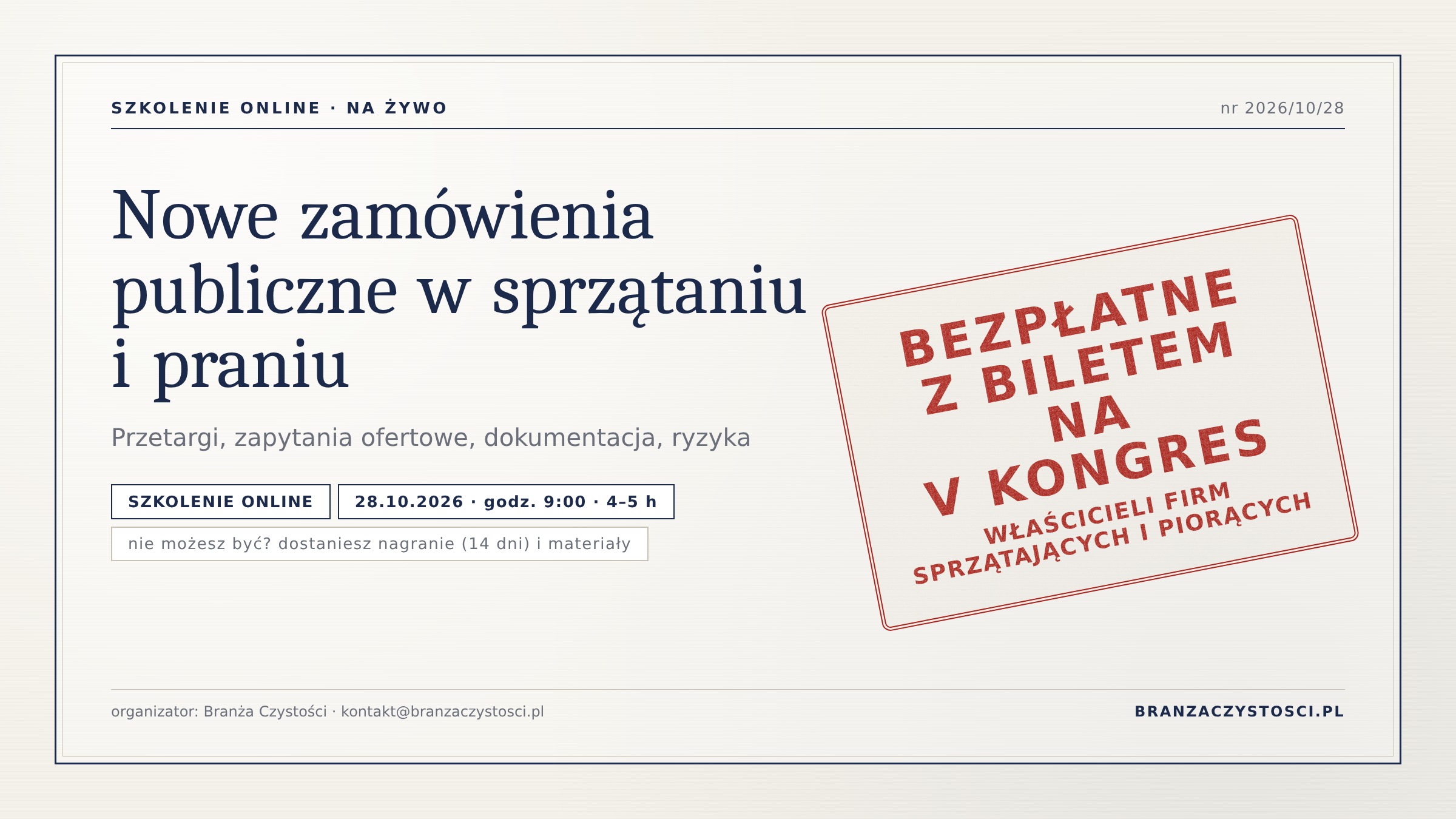 Nowe zamówienia publiczne w sprzątaniu i praniu – szkolenie online