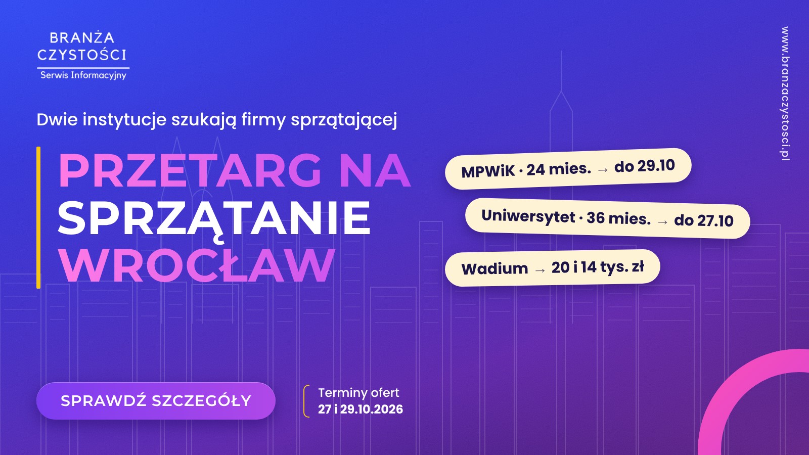 Przetarg na sprzątanie Wrocław: MPWiK i Uniwersytet Wrocławski szukają wykonawców