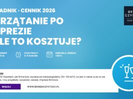 Sprzątanie po imprezie – cena w 2026 roku: cennik, czas pracy i co jest wliczone Sprzątanie po imprezie – ile to kosztuje w 2026 roku: średnio 435 zł, 3–9 godzin pracy