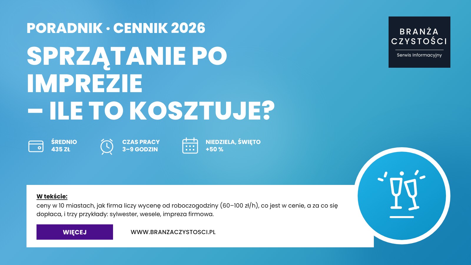 Sprzątanie po imprezie – cena w 2026 roku: cennik, czas pracy i co jest wliczone
