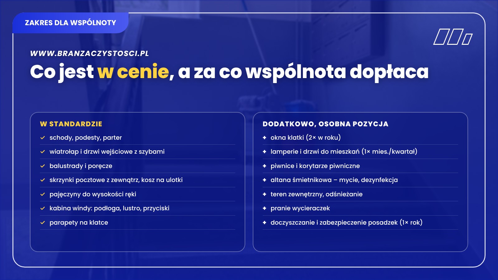 Sprzątanie klatek schodowych – co jest w cenie dla wspólnoty, a za co się dopłaca